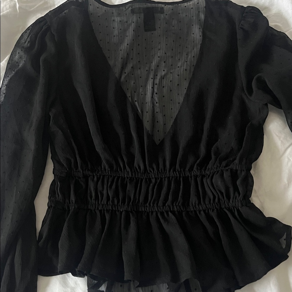 Forever 21 Black Sheer polka dot Top - Picture 6 of 7